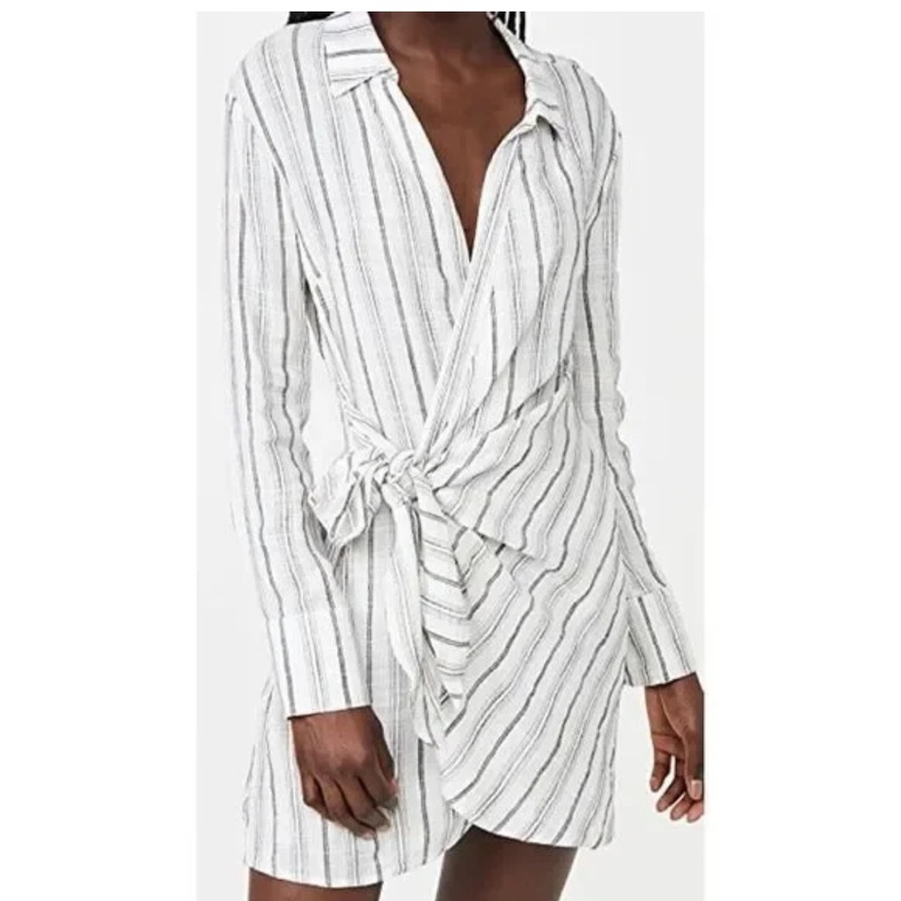 L*Space Daydream Tunic Dress Summer Nights Stripe XS White Gray Cotton Space